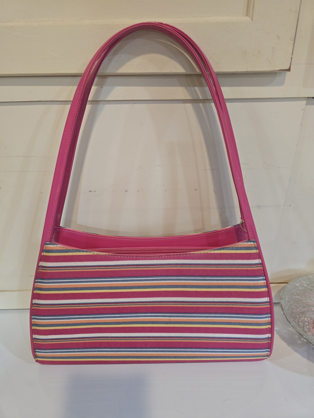 Bright Pink Striped Shoulder Bag for Women